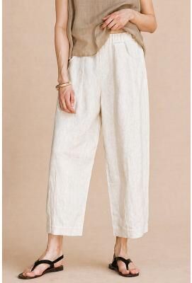 LightInthebox Women's 100% Linen Vacation Basic Ankle-Length Mid Waist Plain Breathable Inelastic Daily Flaxen gray-green White Spring Loose Fit