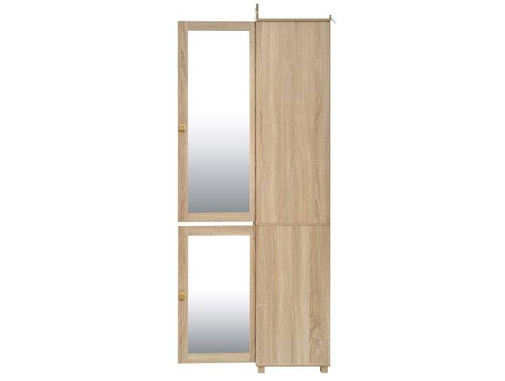 Armoire de chambre avec penderie ouverte et miroir plein pied 2 portes 1 tiroir MDF aspect chêne