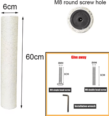 Inspire Picks DIY PVC Cat Scratching Post Replacement With Natural Sisal Rope 60x6cm
