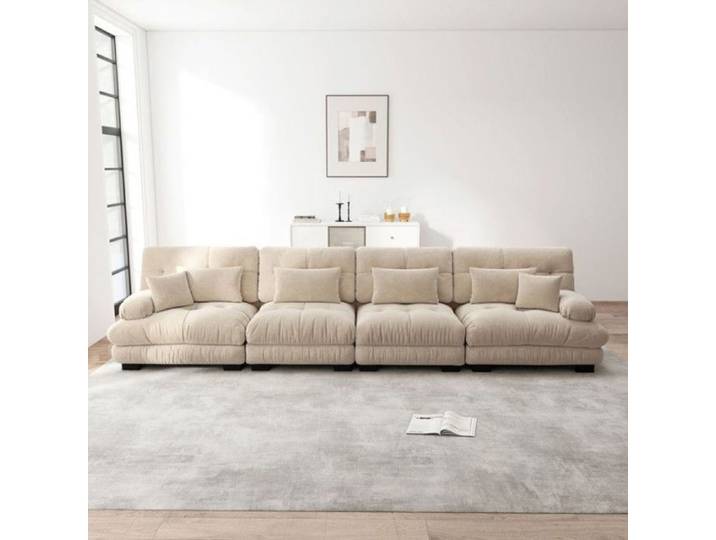 Canapé convertible 4 places canapé-lit modulable chenille vintage et assise confortable