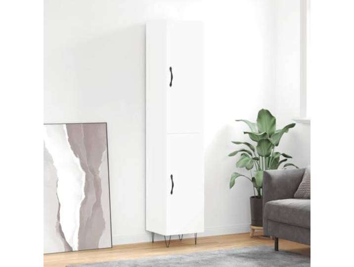 Modernes Highboard mit Metallfüßen, Langlebiges Highboard mit Türen aus Holzwerkstoff, Elegantes Weißes für die Einrichtung