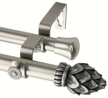 InStyleDesign Lotus Adjustable Satin Nickel Curtain Rod Set with Finial - satin nickel