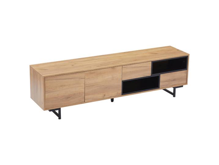 ComfortXL Lowboard De-40320 mit Stufenfächern und Holzoptik Holz, Naturfarben, 173x48x38 cm, Wohnzimmer, TV Möbel, Lowboards, Lowboards stehend