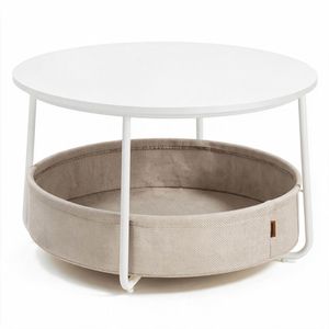 Vasagle Couchtisch LCT244W10, aus Holz / Metall, weiß, rund, (Ø) 75 cm, mit Korb