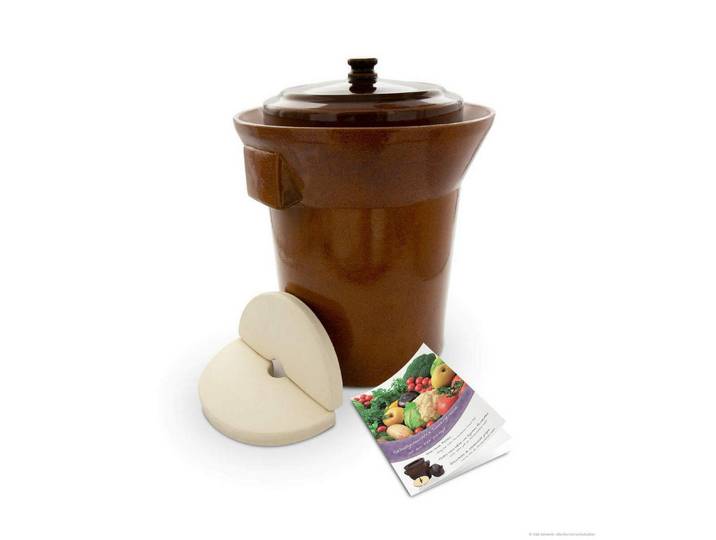KERAZO Fermentationsglas Premium 10L Gärtopf Sauerkrauttopf Gurkentopf Rumtopf mit Deckel+Stein, Keramik, Mit Wasserrinne, robuste Keramik, lebensmittelecht, für Sauerkraut