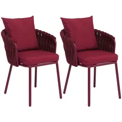 Décoshop26 - Set aus 2 Gartensesseln aus Aluminium und geflochtenem Seil mit wasserabweisenden Kissen bordeauxrot 04_0008730