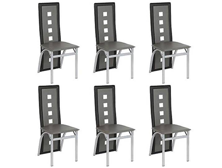 sarah 6-er Set, Esszimmerstuhl mit Hoher Rückenlehne (58,5 cm), Küchenstuhl, Wohnzimmerstuhl, Grau-schwarz