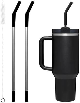 Perfect Picks Market Stanley Tumbler Stainless Steel Replacement Straws With Silicone Tips & Cleaning Brush pink