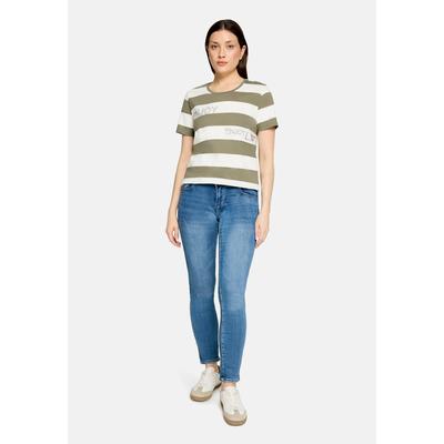 Kurzarmshirt BETTY BARCLAY "Damen mit Tunnelzug", Damen, Gr. 36, grün (khaki, cream), Jersey, Obermaterial: 100% Baumwolle, figurumspielend normal, Rundhals, Shirts
