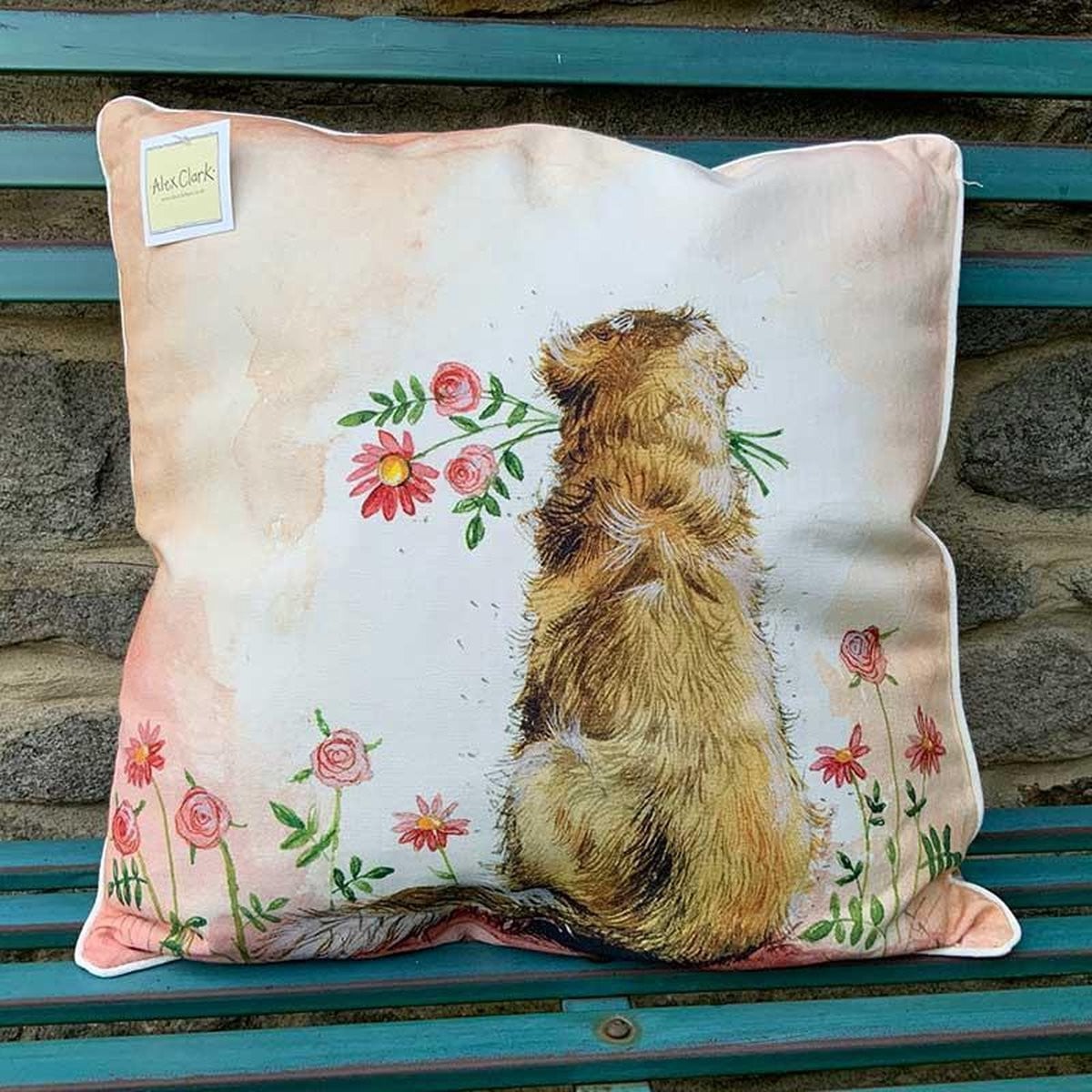 Alex Clark Kussen Golden Retriever & Flowers - Polyester