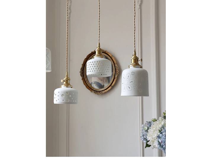 2025 élégant nordique en céramique pendentif plafonniers luminaires E27 douille en laiton moderne suspension avec fleur évidée