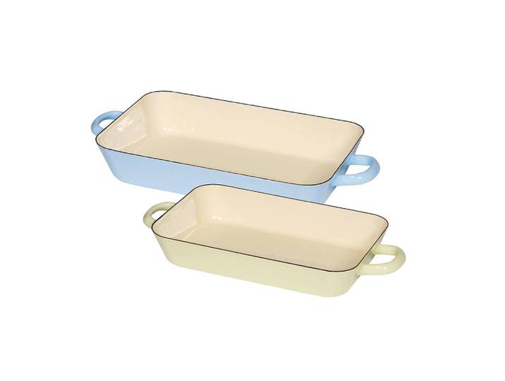 Riess Auflaufformenset Bunt/Pastell, Gelb, Pastellblau, Metall, 2-teilig, rechteckig, hitzebeständige Griffe, backofengeeignet, kratzfest, geschmacksneutral, PTFE-frei, Kochen, Auflaufformen