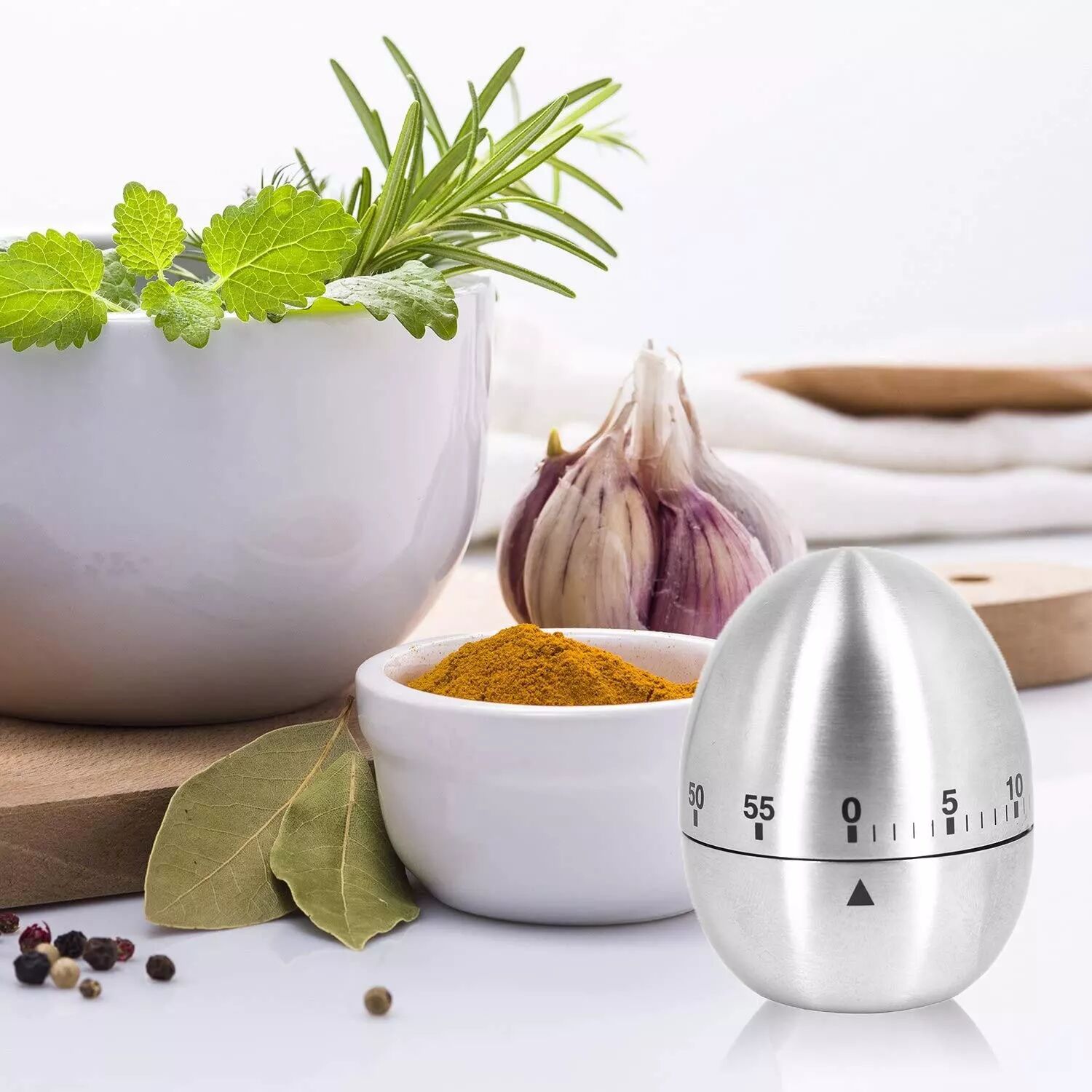 INF Eierförmiger mechanischer Küchentimer zum Kochen, Silber, ohne Batterien, mit akustischem Alarm