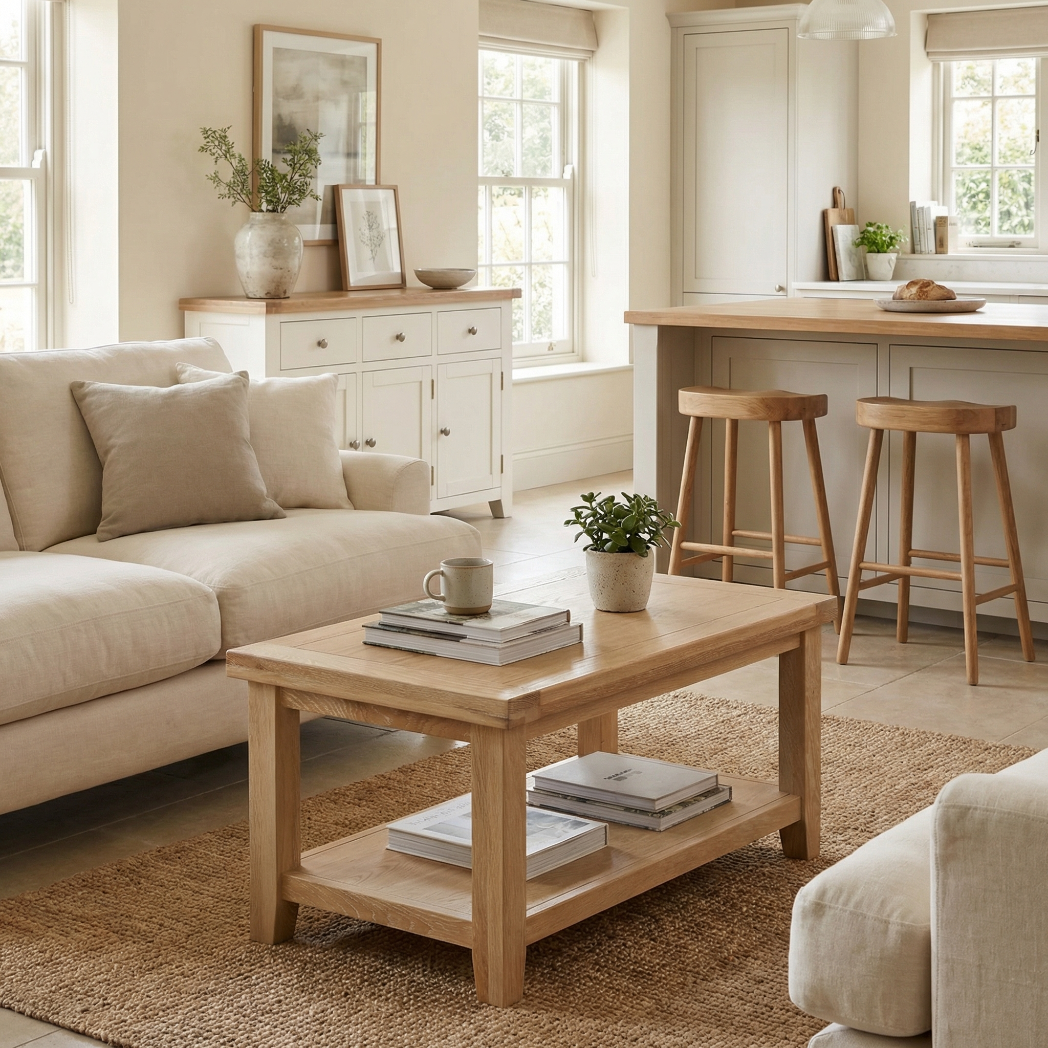 Burford Coffee Table with Shelf in Natural Oak