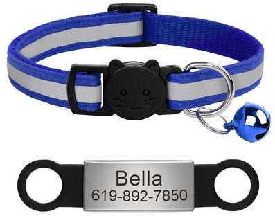 Uplifted Finds Customized Reflective Pet ID Collar With Nameplate blue 88