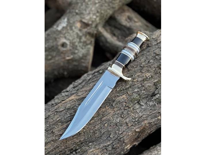 Perkin Jagdmesser mit Feststehender Klinge und Lederscheide, Bushcraft Camping Messer, Scharf