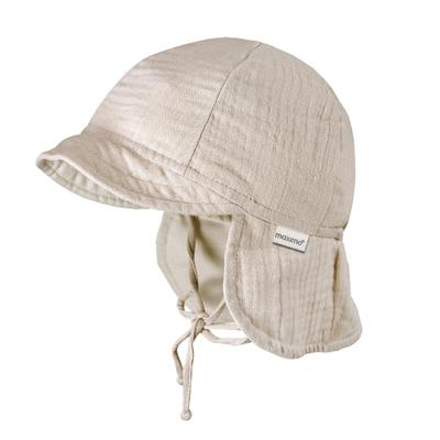 Schirmmütze MAXIMO, Jungen, Gr. 51, beige, Web, Baumwolle, unifarben, Mützen, Musselin, Nackenschutz, Bindeband, Unisex, UV-Schutz