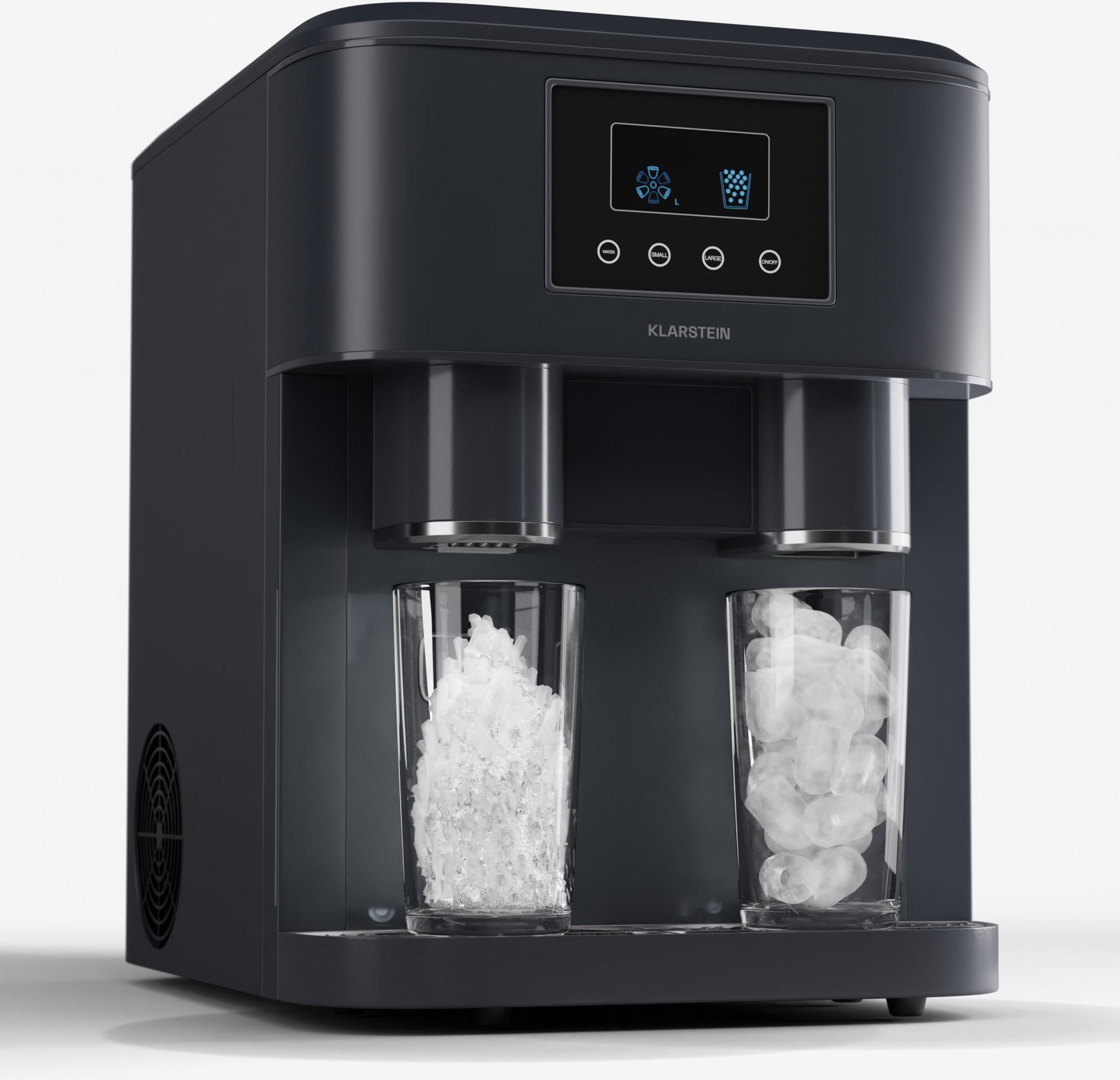Klarstein Eiswürfelmaschine für Zuhause Camping Gastro, Schnelle Mini-Eiswürfelmaschine Klein, Profi Eismaschine für Crushed Eis, Große & Kleine Eiswürfel, 1,8L Wassertank, 15kg Eis in 24h