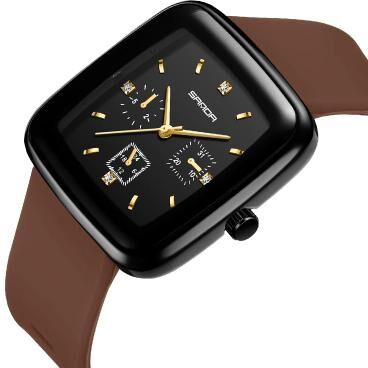 Everyday Crate SANDA 1112 Square Quartz Watch 50M Waterproof Silicone Strap Watch For Men And Women coffee