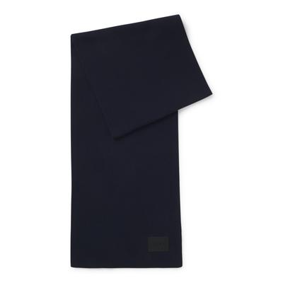 Schal HUGO "Zevon", Herren, navy 410, Strick, Baumwolle, unifarben, Modetücher Schal, mit Logo-Aufnäher, unifarben