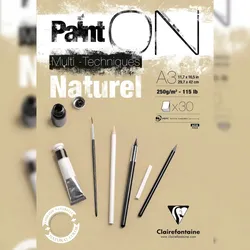 Clairefontaine 2x PaintON Naturel, Block A3, kopfseitig geleimt, 30 Blatt, 250g, Sand, Mixed Media - 96541C