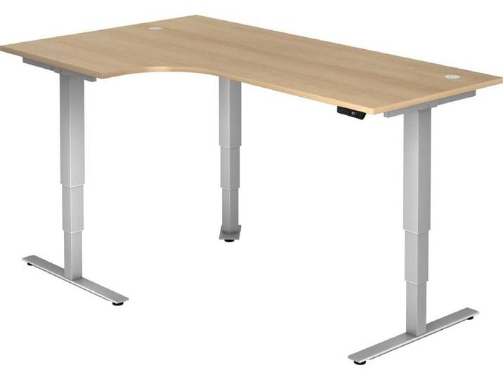 HAMMERBACHER Schreibtisch Maße: 200 x 63,5-128,5 x 120 cm Material der Platte: Spanplatte Farbe der Tischplatte: eiche