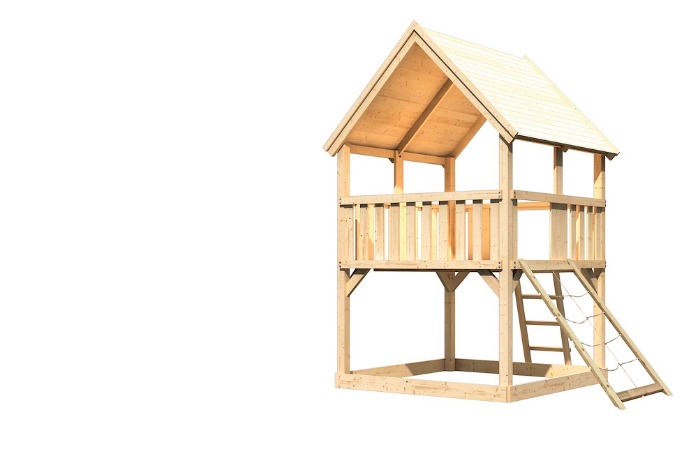 KARIBUHOLZT Akubi Spielturm Luis natur mit Netzrampe 16938193