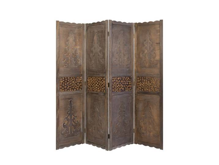 Homestyle4u Paravent Raumteiler Indoor Holz Trennwand Braun Sichtschutz faltbar Baum Motiv (4-teilig), Holzlamellen, Holzmotiv