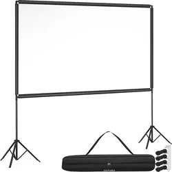 TecTake GmbH tectake Beamer-Leinwand Cinema mobile Projektionsleinwand klappbare Stative 16:9 4K HD 101 Zoll 275cm Bildleinwand Heimkino weiß 310x220cm