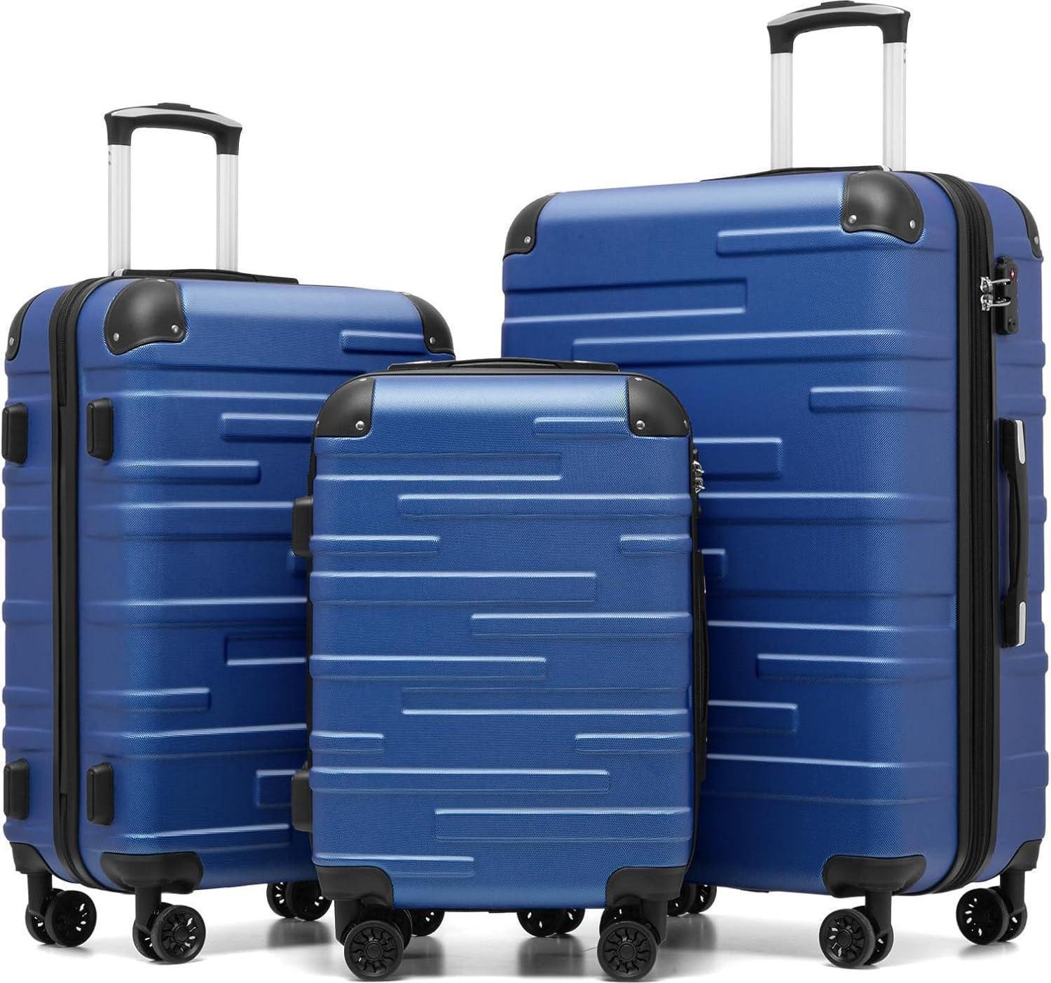 COOLIFE Hartschalen-Koffer Set ABS Material TSA Schloss 4 Rollen Navy Blau