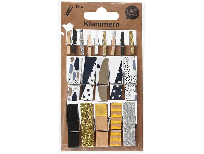 Dekorklammer I am creative weiss/gold/schwarz Holz 19 Stk