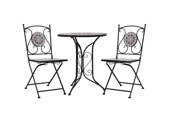 Ensemble de bistrot mosaïque - BURKE - 3 pièces - Gris et noir - Carreaux céramiques - Table: 61x71 cm