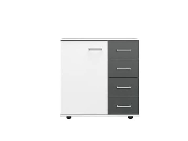 möbelando Kombikommode >Angie< in Weiss + Graphit - 81x83x41cm (BxHxT)