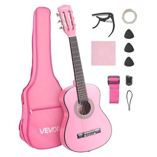 VEVOR Klassieke Akoestische Gitaar voor Kinderen en Beginners, 80 cm, Roze, inclusief volledige startset