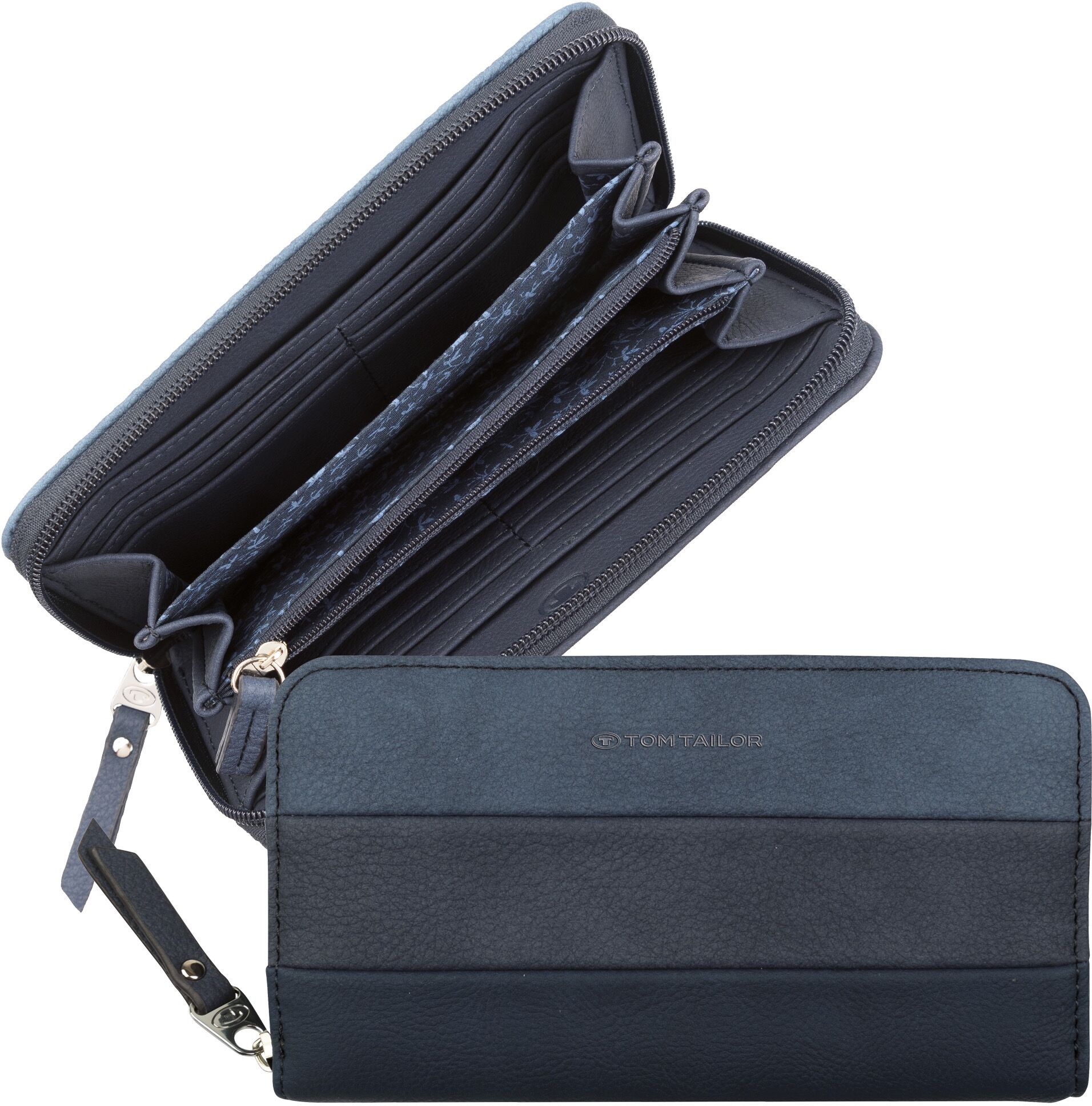 Geldbörse TOM TAILOR "ELLEN Long zip wallet", Damen, blau, Lederimitat, clean, gemustert, gepflegt, mehrfarbig, Kleinlederwaren Geldbörse, im modischen Streifendesign blau Einheitsgröße