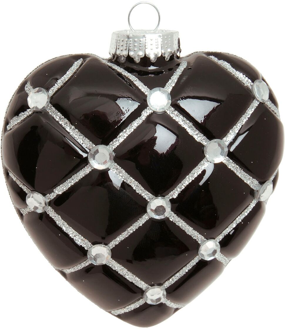 Weihnachtsbaumkugel KREBS GLAS LAUSCHA "Baumschmuck Herz mit Strassteinen schwarz 10cm", schwarz, B:4cm H:10cm T:10cm Ø:10cm, Glas, Weihnachtsbaumkugeln, Weihnachtsbaumkugel, Dekoriert mit Liebe zum Detail
