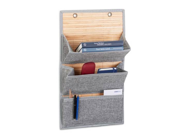 Relaxdays 4 x Wandorganizer Bambus 3 Fächer