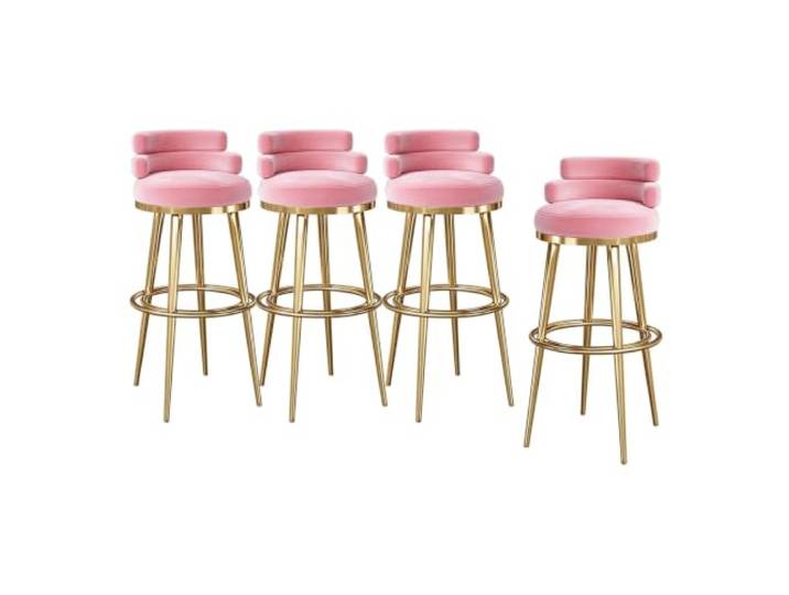 Guyifuny Gepolsterte Barhocker Samt 4er Set Metallgestell Fußstütze Samt auf hochdichtem Schaum, niedrige Rückenlehne für bequemes Sitzen, Metallgestell mit Fußstütze(Pink,29.5in)