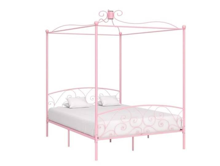 NEUF Lit double 211x169x227 cm Cadre de lit Adulte Structure de lit à baldaquin Rose Métal 6290