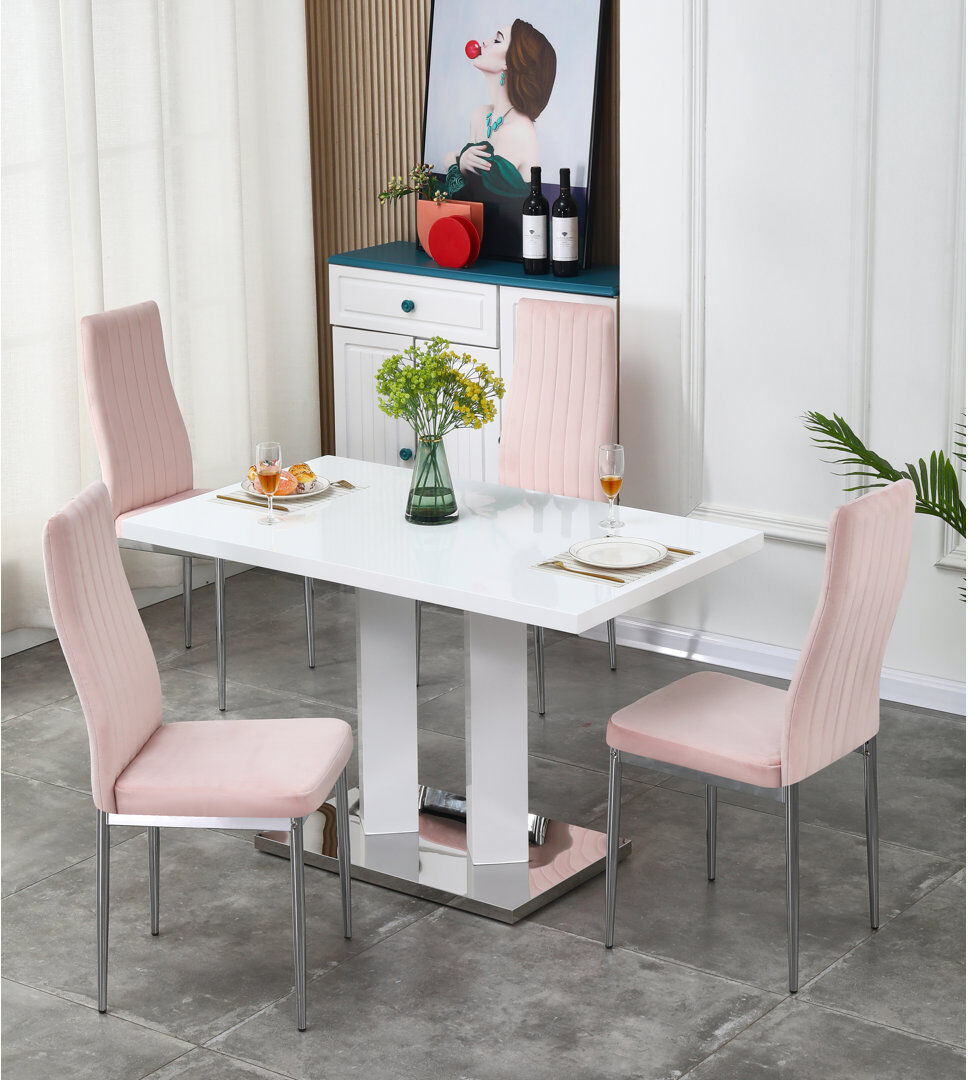 Ebern Designs Brittlynn 4 -Person Dining Set Pink 4