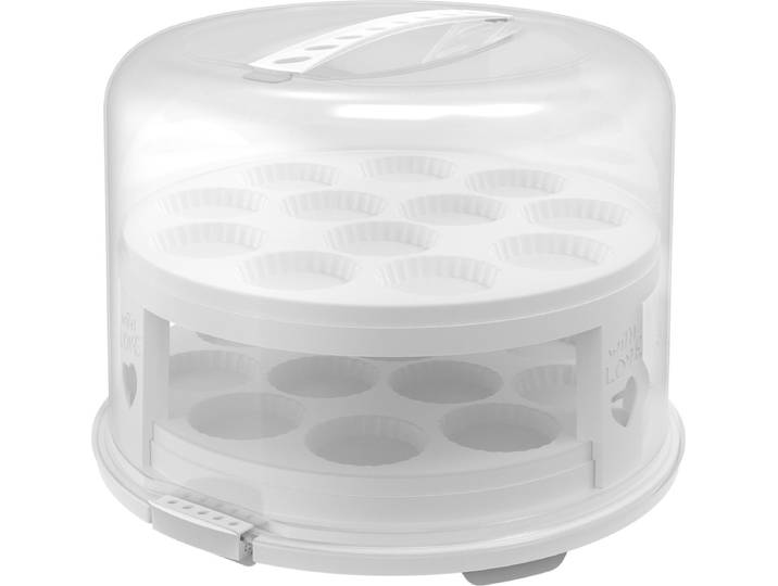 Rotho Fresh taartdoos XL met trays - BPA vrij - afsluitbare clips - geschikt voor cupcakes - -wit