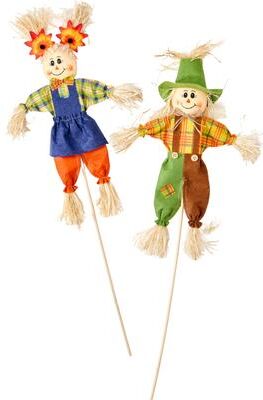 Worth Imports "15"" Fall Harvest Scarecrow On 9"" Pick For Pot, Planter or Arrangement, Set of 6 - 24"""