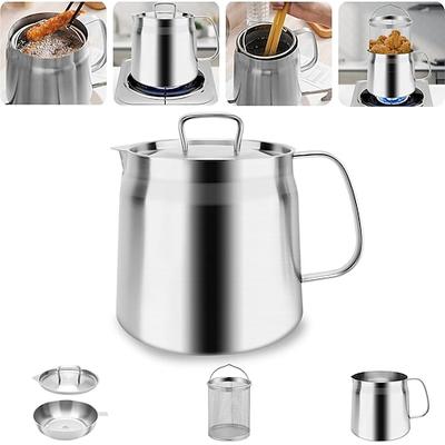 2-in-1 304 Edelstahl Multifunktionaler Ölfiltertopf 1,5l/2l Ätherisches Fettbehälter zum Frittieren Große Kapazität Vielseitiger Ölfilter Multifunktional zum Frittieren, Kochen