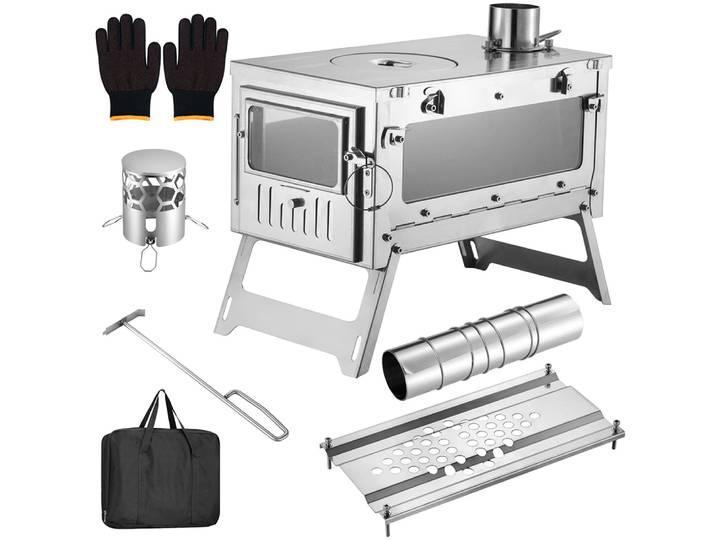 Poêle à barbecue pliant Camping poêle à bois pliable en acier inoxydable tente chauffage Portable cuisine en plein air randonnée équipement de survie