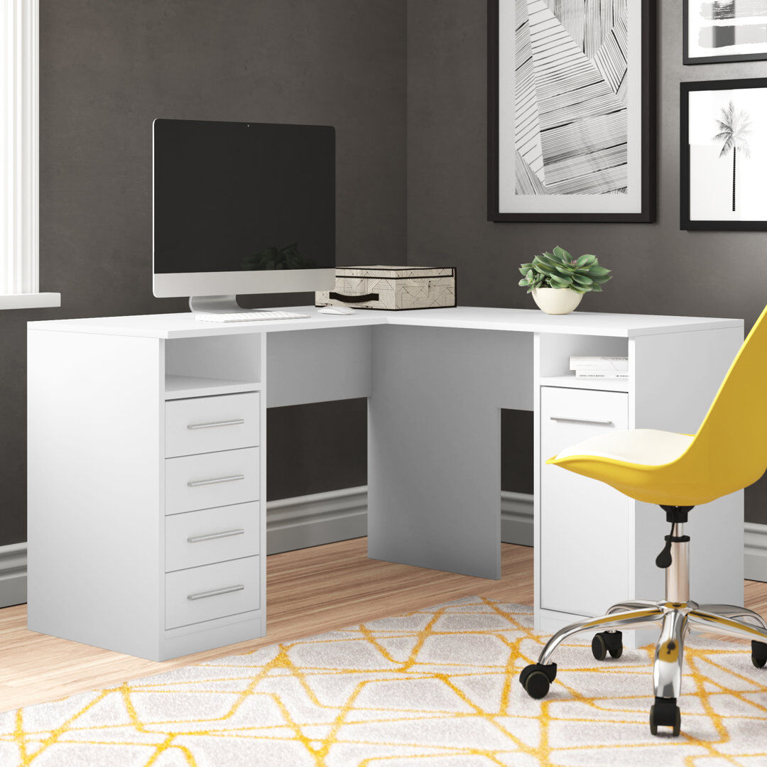 Zipcode Design Canonero L-Shaped Writing Desk White 75cm H X 125cm W X 125cm D