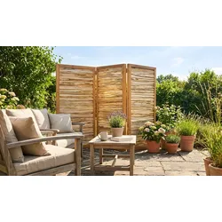 Paravent aus Haselnuss Marseille 180 x 120 cm – Sichtschutzparavent aus naturbelassenem Holz – Holzparavent, 3-teilig klappbar – Paravent für Garten