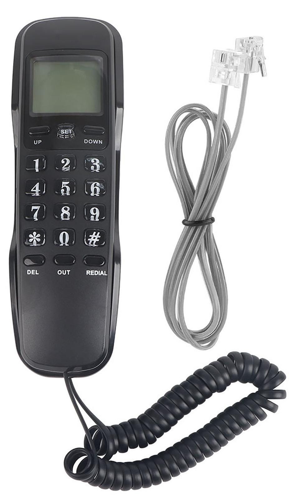 Mini-wandtelefoon met LCD-display en nummerweergave, zwart