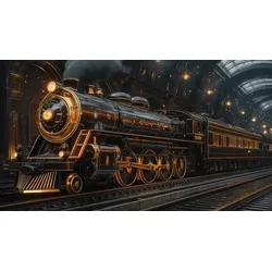 EUROART Wandbild 100 x 180 cm Steam Train I Acryl Gold