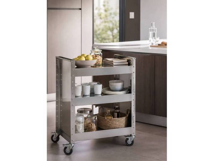Desserte de cuisine inox à roulettes TEO 3 étagères réglables DON HIERRO.