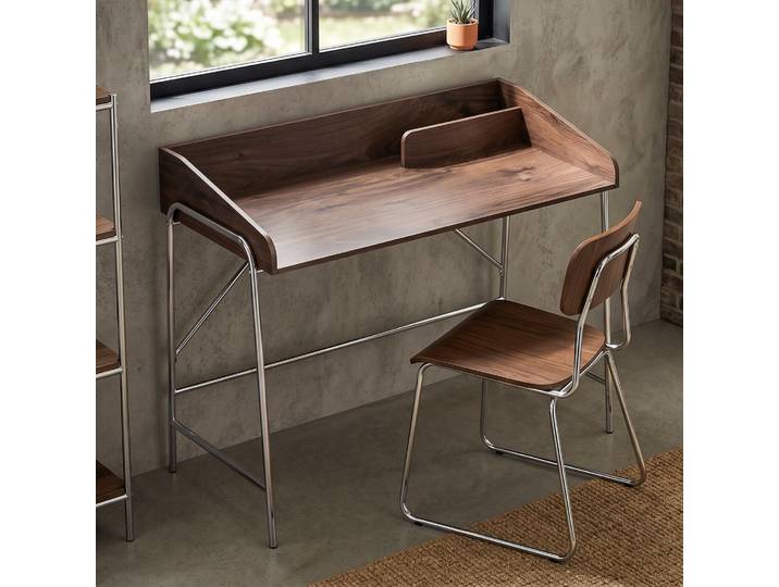 HOMCOM Bureau 109cm Noyer Métal Rebord Sécurité Ordinateur